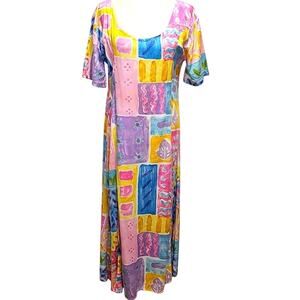 Planet Fish Womens Short Sleeved Rayon Colorblock Tieback Coastal Dress Size M